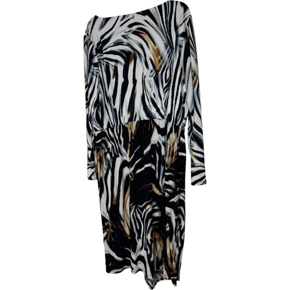 Cato Woman 18/20W Animal Print Long Sleeve Midi Dress Black Brown White - Picture 7 of 14